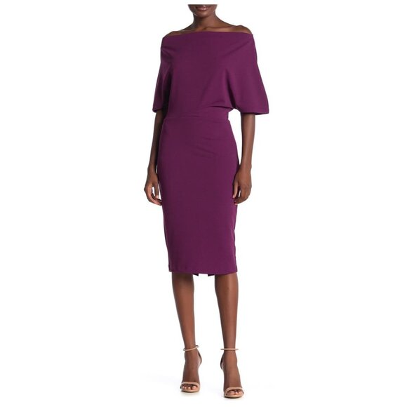 🆕ALEXIA ADMOR Olivia Off-Shoulder Drape Sheath Dress Plum X-Small - Picture 1 of 7
